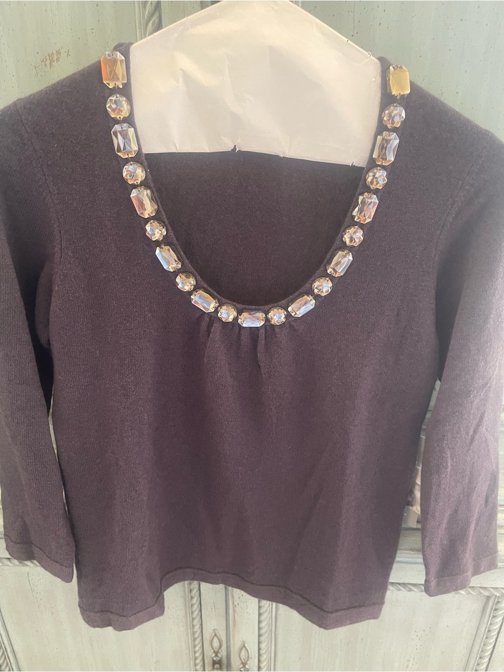 New w tags Carlisle Plum Brandy Cashmere Sweater with Jewel Details